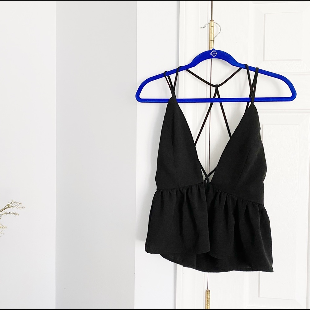 Black tank top, low back, babydoll style